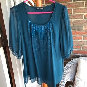 Blouse Rhinestoned Dark Teal Please See Measurements New Channel Brand